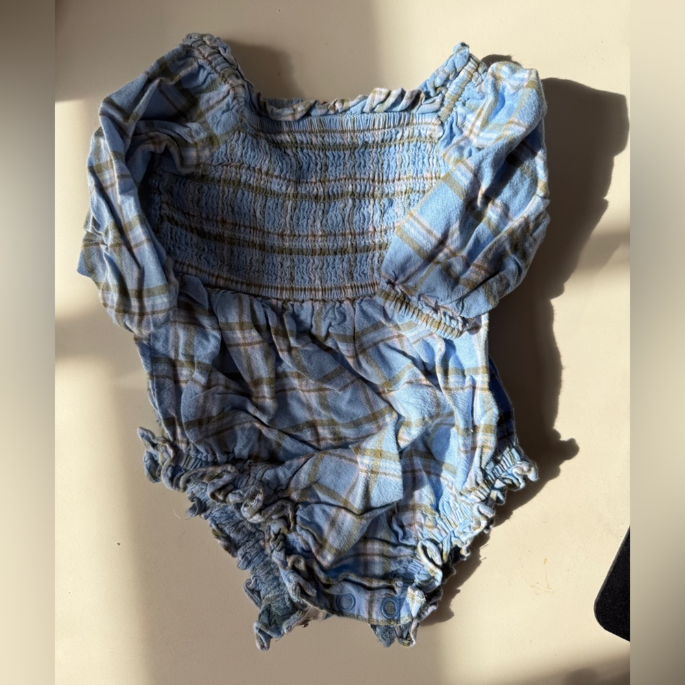 Ivy City Blue Plaid Baby Romper Summer Outfit Beach vacay 6-9months